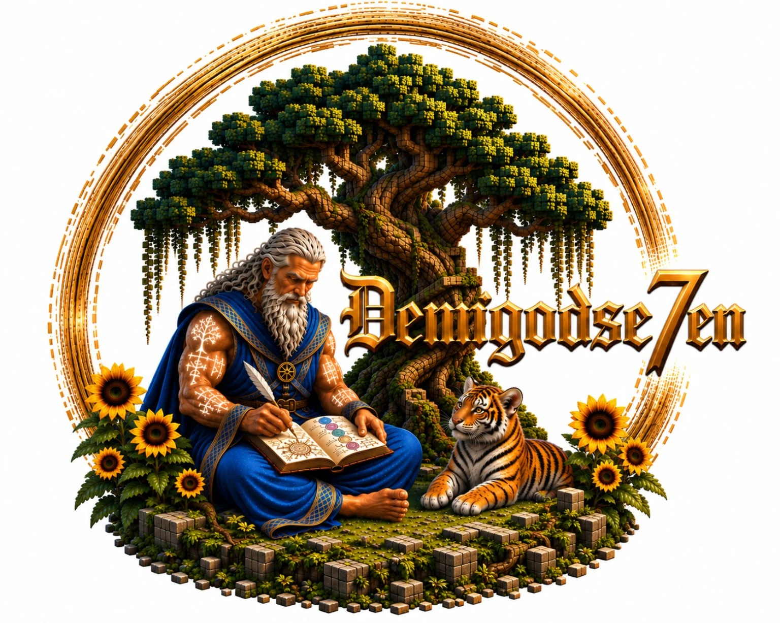 Demigodseven Tree of Life with wizard, tiger and golden enso